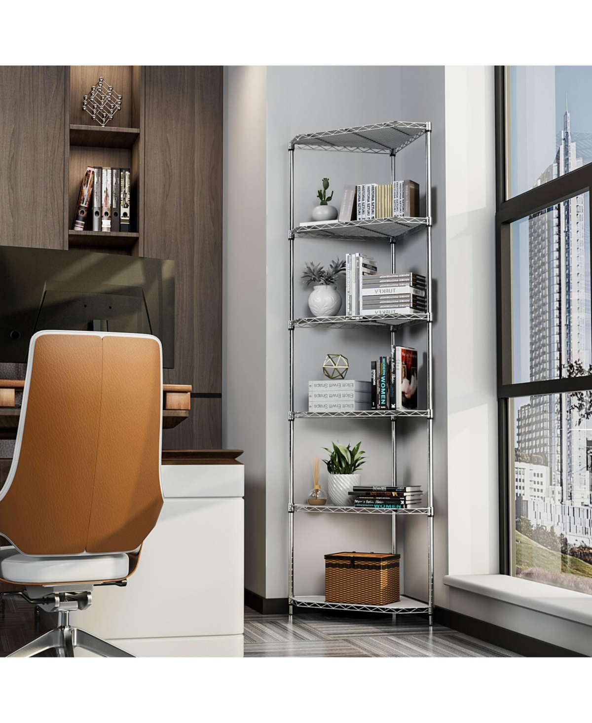 Streamdale Furniture 6 Tier Pentagonal Corner Wire Shelf Rack - Chrome