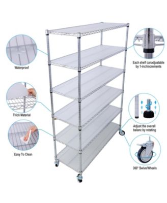 6 Tier 6000lbs NSF Metal Wire Shelf Unit w/Wheels & Liners Chrome