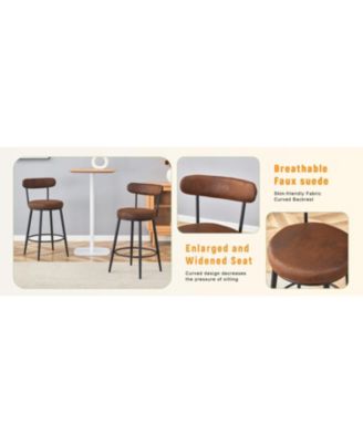 Ergonomic High Leg Bar Chairs - Brown Fabric Cushions Black Metal Legs