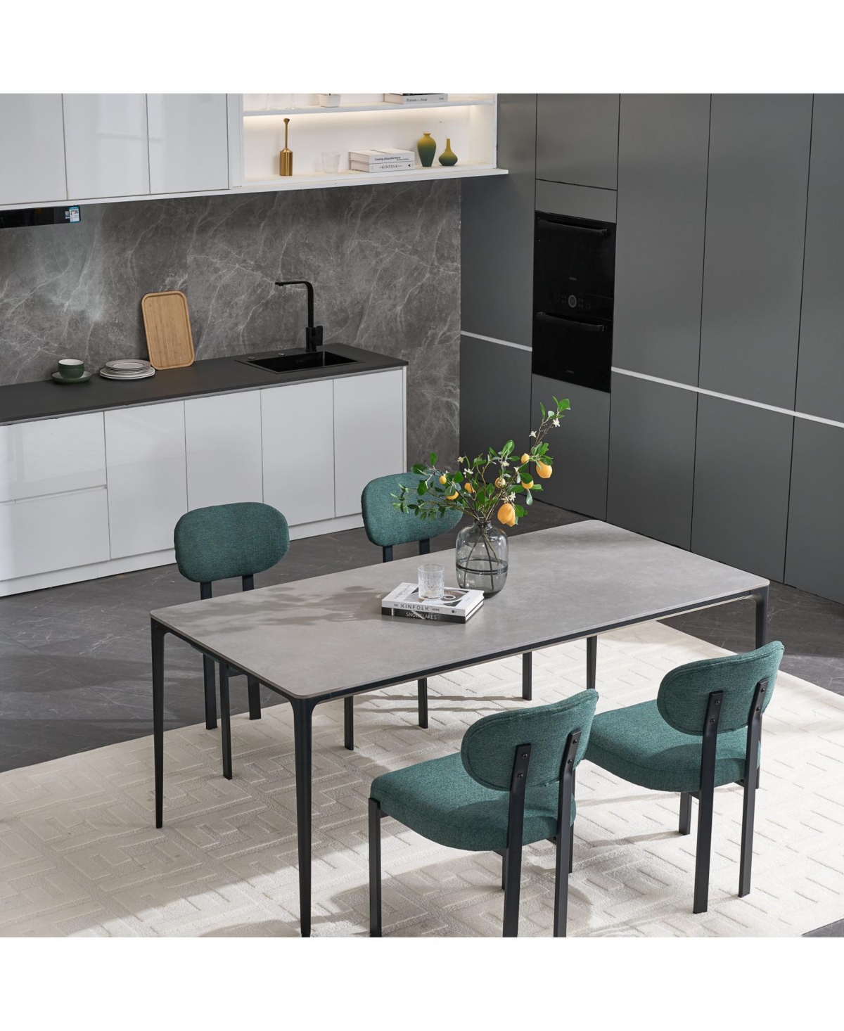 Streamdale Furniture Boucle Dining Chairs Set of 2 Black Metal Legs