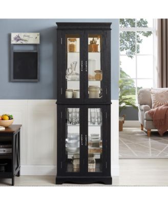 Lighted Glass Curio Cabinet - Black