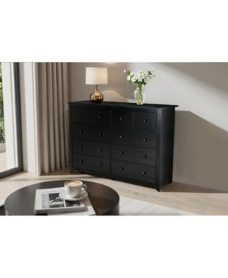 Black 10-Drawer Dresser - Wide Chest, Sturdy & Safe