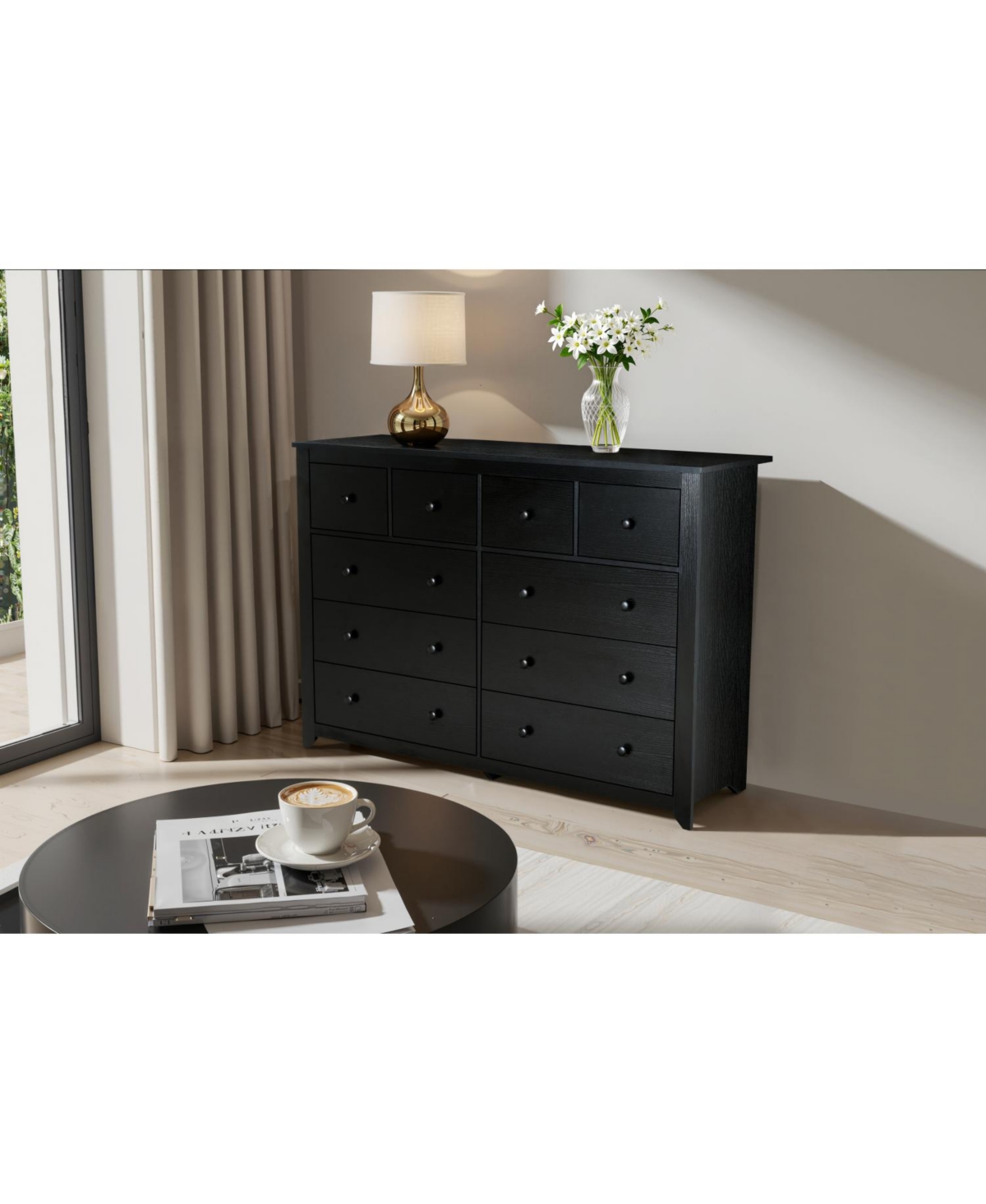 Streamdale Furniture Black 10-Drawer Dresser - Wide Chest, Sturdy & Safe