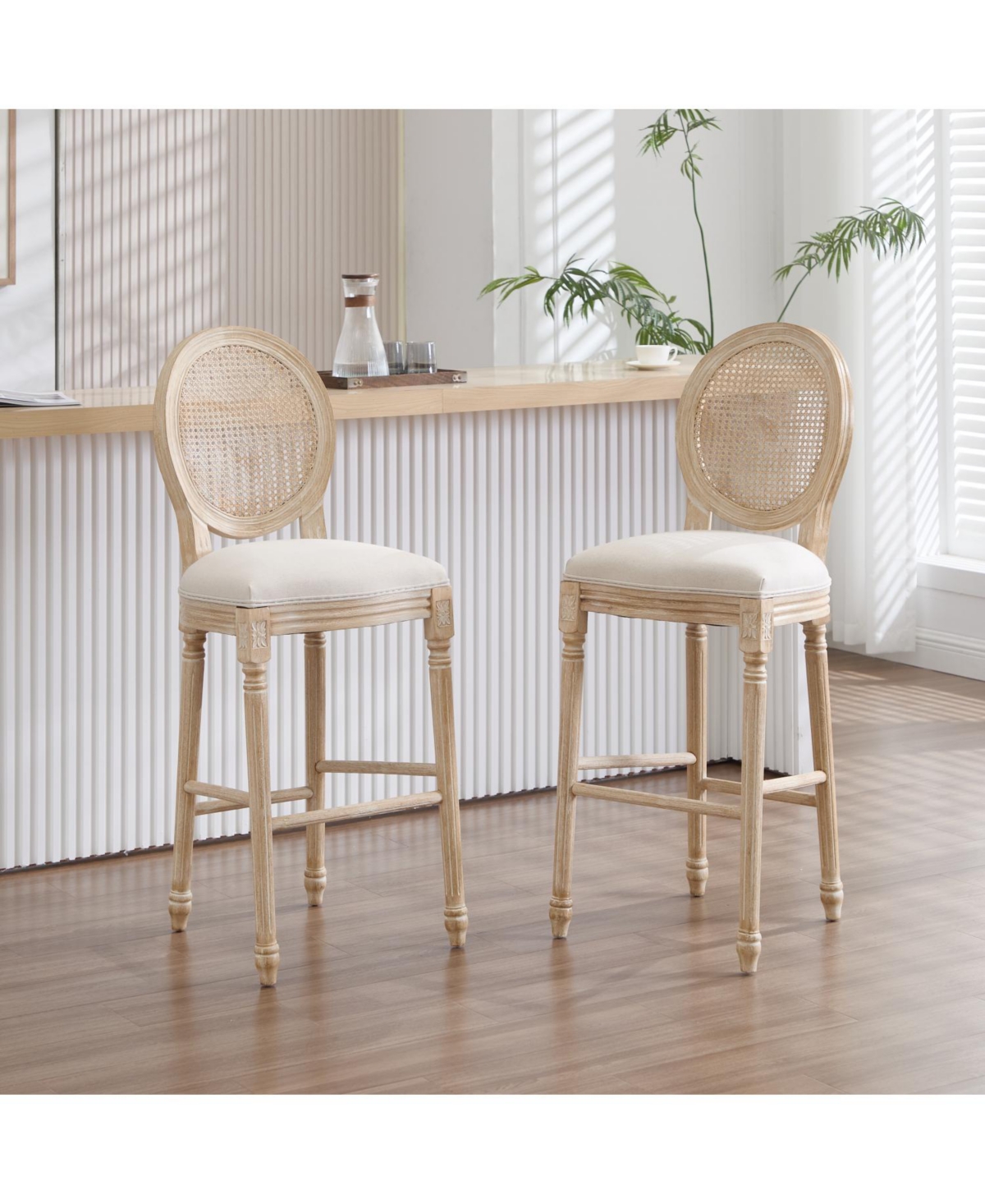 Streamdale Furniture French Country Bar Chairs (Set of 2) - Rattan Back, Beige