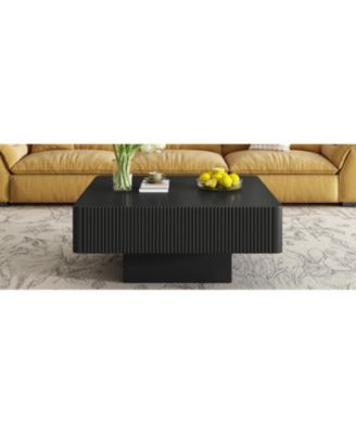 Elegant Square Fluted Coffee Table, Modern Drum End Table