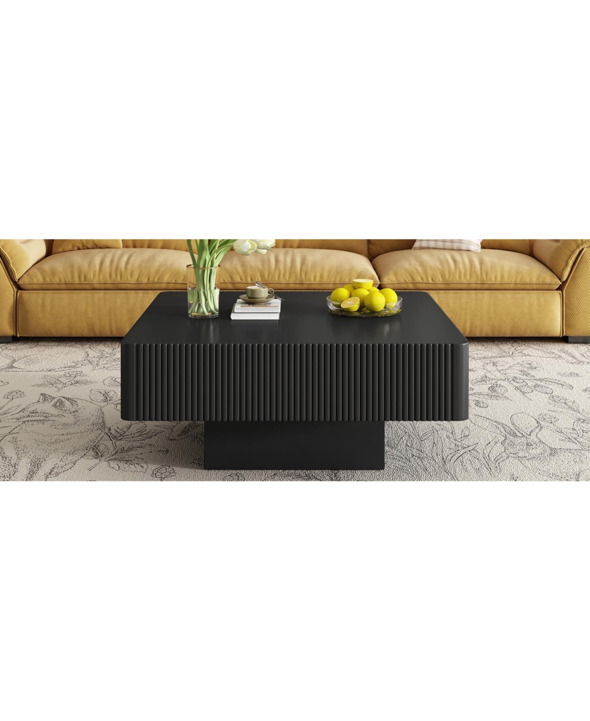 Streamdale Furniture Elegant Square Fluted Coffee Table, Modern Drum End Table