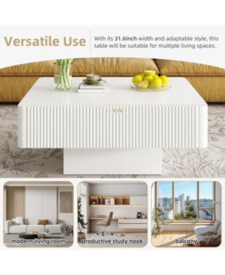 Elegant Square Fluted Coffee Table, Modern Drum End Table