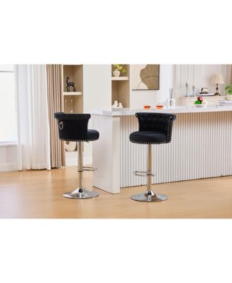 Streamdale Velvet Bar Stool, Adjustable Swivel, Silver Legs