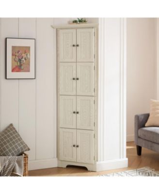 4-Tier Corner Pantry Cabinet with Doors & Shelves