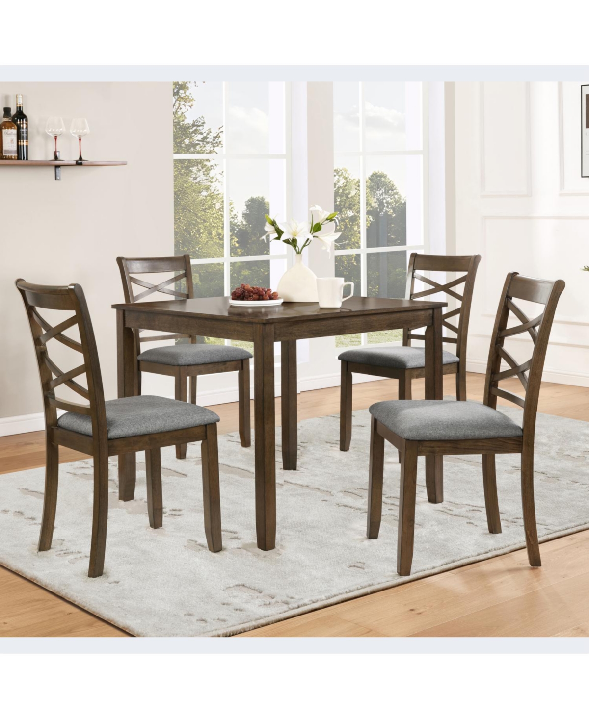 Streamdale Furniture Streamdale Elegant Walnut 5-Piece Dining Table Set