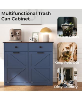 Farmhouse Blue Double Tilt Out Trash Cabinet