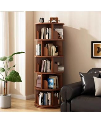 Rotating Bookshelf 5-Tier 360 Spinning Tower - Walnut