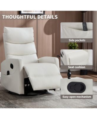 Streamdale White Fabric Heat Massage Rocker Recliner