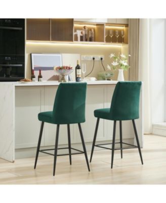 Streamdale Velvet Green Bar Chairs Set of 2 Adjustable Iron Feet