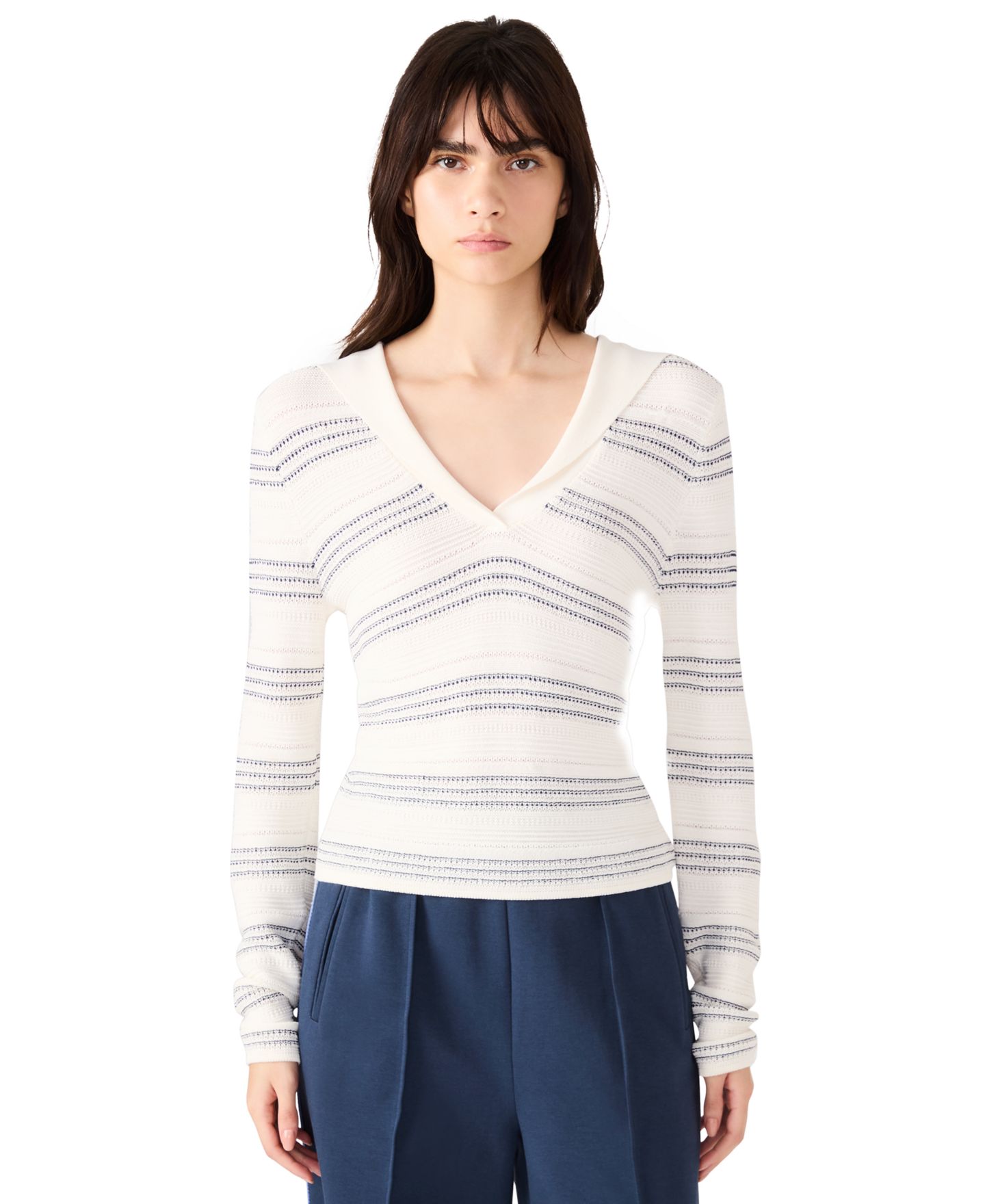 Женский свитер Steve Madden V-Neck Stripe, цвет: Облачный — фото 2