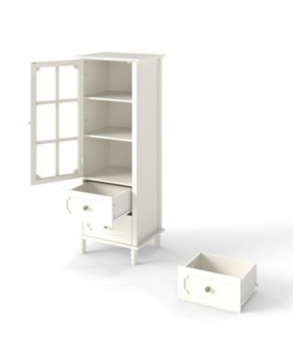 minimalist Buffet Cabinet with Glass Doors & Double Drawer