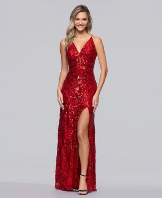 Juniors' V-Neck Sleeveless Sequin Gown