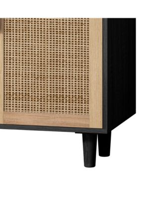 Particle Board Storage Cabinet with Rattan Doors and Ample Space