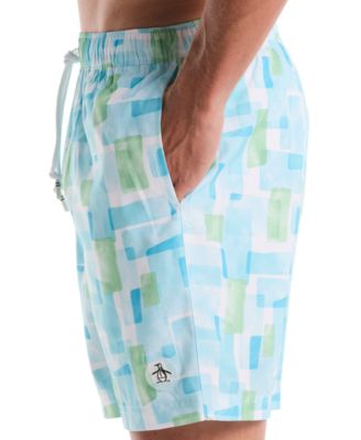 Men's Retro Geo-Print Slim-Fit Swim Shorts