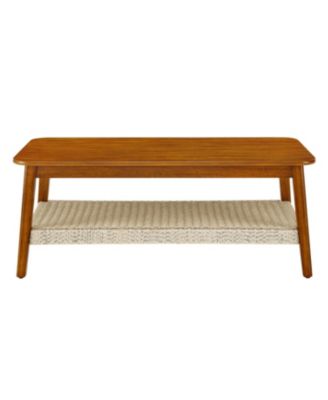 Mid-Century Boho Rattan Coffee Table with Storage
