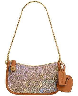 COACH Swinger Small Crystal Signature Jacquard Bag 20 with Chain