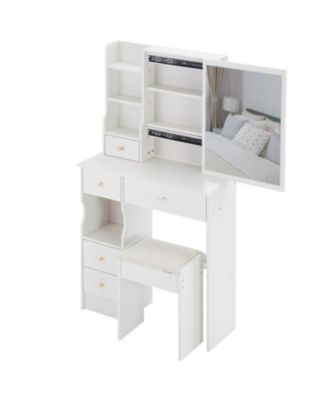 Streamdale Compact Vanity with Mirror & Stool, Multi-Layer Storage