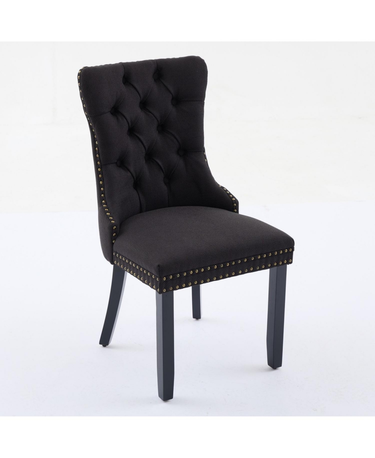 Streamdale Furniture Nikki Tufted Linen Dining Chair Set (2), Modern & Contemporary, Black Upholstery, Black Wood Legs