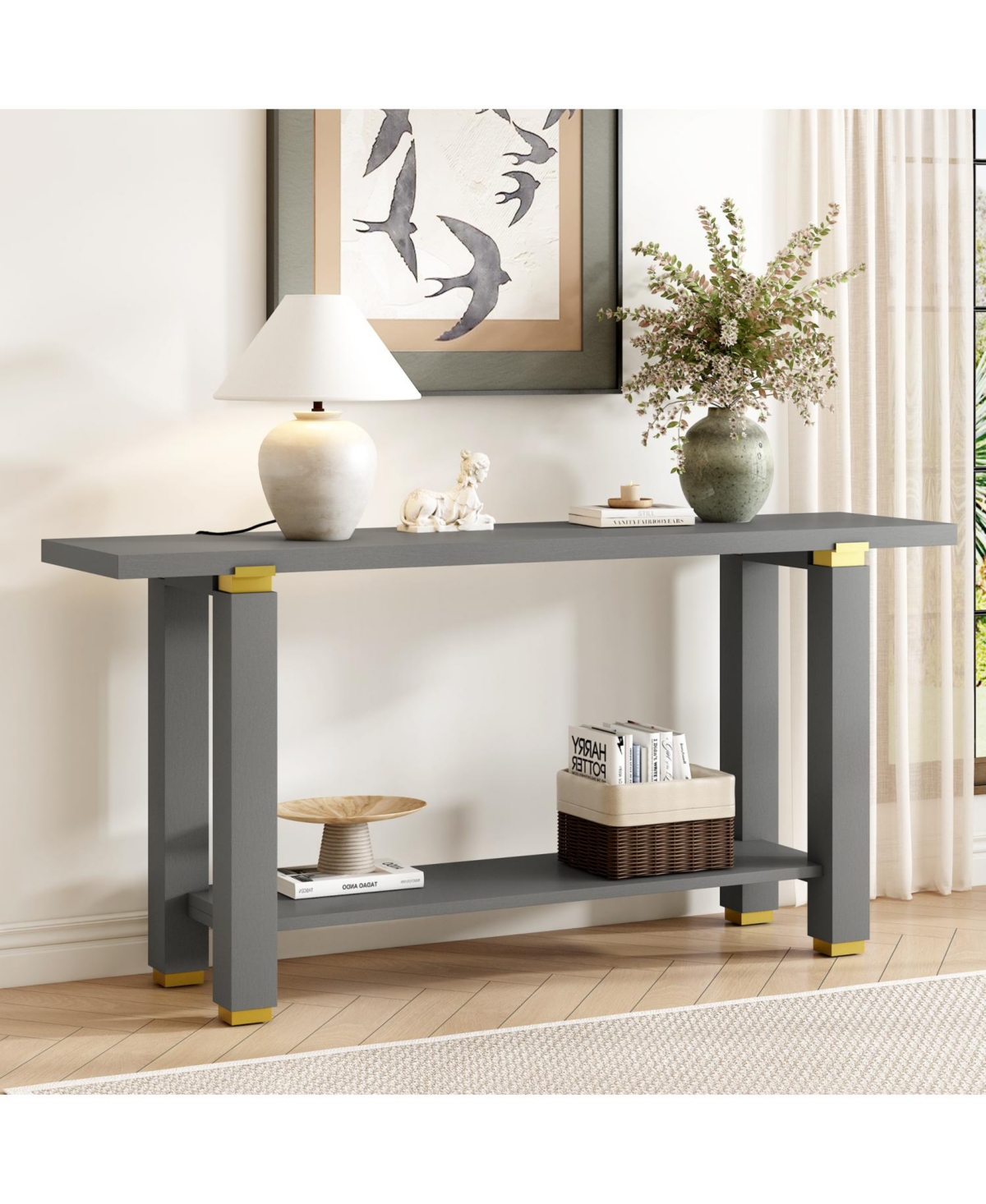 Streamdale Furniture Modern Console Table - Solid Wood Metal Accents Shelf