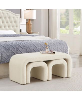U-Shaped Teddy Ottoman Bench Set of 3- Cream