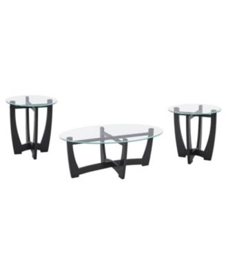  23.5" Round Glass Coffee Table - Black