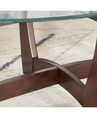 Streamdale 48" Oval Glass Coffee Table, Cherry Finish