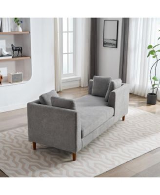 Modern Chenille Chaise Lounge Sleeper Sofa with Throw Pillows