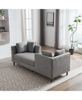 Modern Chenille Chaise Lounge Sleeper Sofa with Throw Pillows