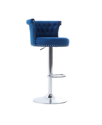Velvet Bar Stool Set of 2, Adjustable Swivel, Silver Legs