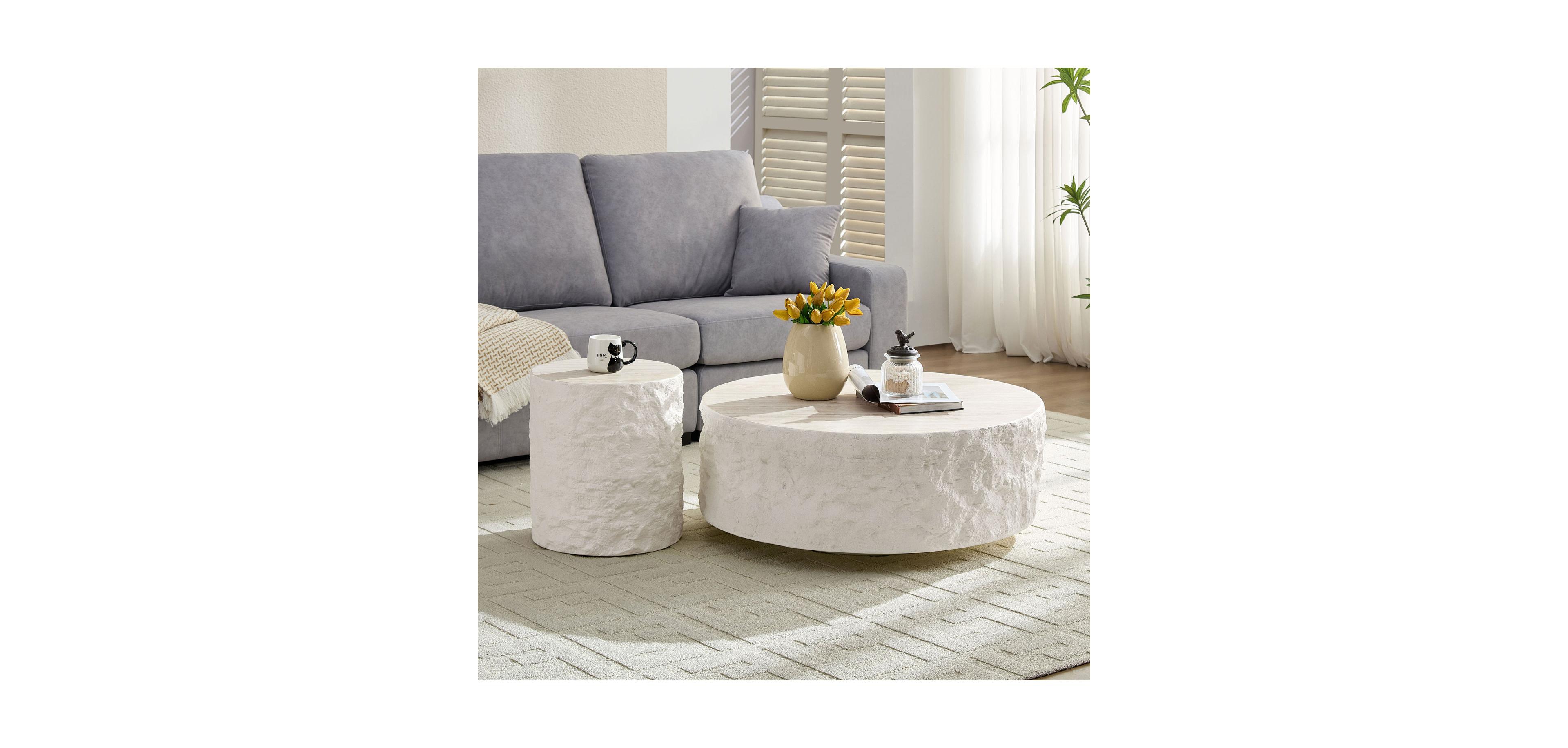 Streamdale Furniture 35" Fiberglass Round Coffee Table - Vintage Style, Modern Design