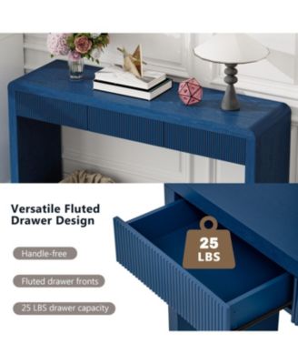  Rustic Console Table - Fluted Drawers, Wood Veneer, Apricot