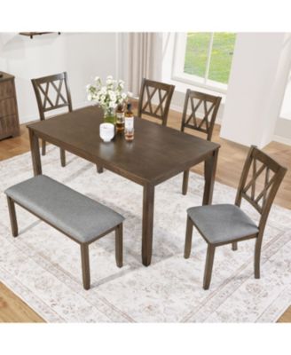 6-Piece Walnut Dining Set- Table, 4 Chairs & Bench