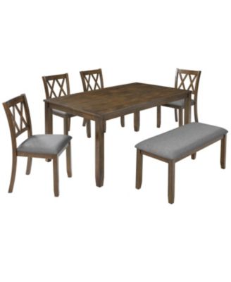 6-Piece Walnut Dining Set- Table, 4 Chairs & Bench