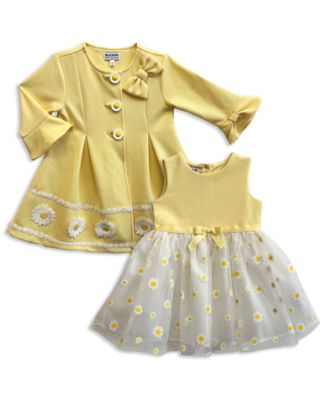 Baby Girls' Daisy Embroidered Swing Coat and Dress, 2-Piece Set