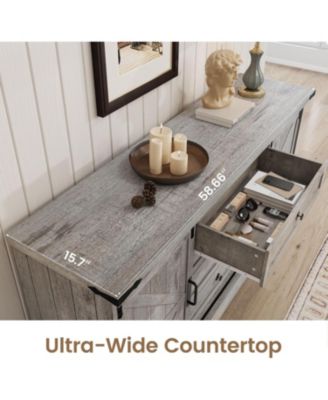 59" Farmhouse Dresser with 4 Drawers & Barn Doors, TV Stand Storage Cabinet for Bedroom, Living Room