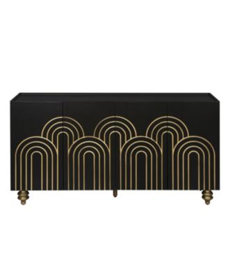 Streamdale Black Fluted Sideboard Buffet - 4 Doors, Adjustable Shelves
