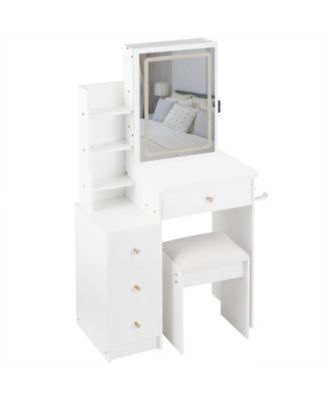 Bedside Vanity Table with Sliding LED Mirror and Charging Station