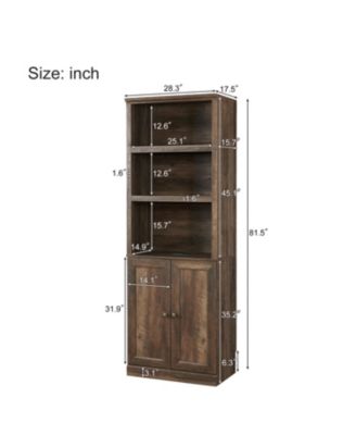 1 Doors Bookshelf with USB Port and 3 Open Shelves Bookcase Side Cabinet Storage Shelves