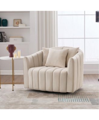 Velvet Swivel Barrel Chair & Half Sofa w/ Pillows