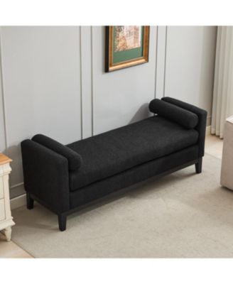 Elegant Black Boucle Upholstered Bench with Bolsters