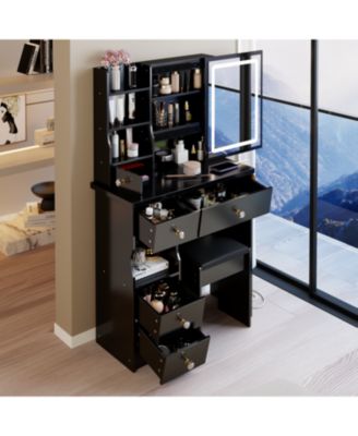 29.2" Vanity Table LED Mirror Power Stool