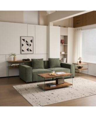 Streamdale MDF CoffeeTable, Small Tea Table, Walnut Tempered Glass Sofa Table