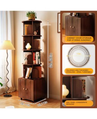 Rotating 5-Tier Corner Bookshelf with Drawer