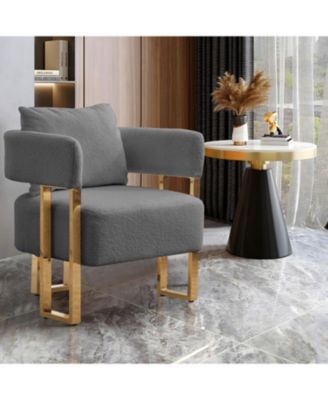 TS Modern Grey Fleece Accent Chairs Legs 2PCS