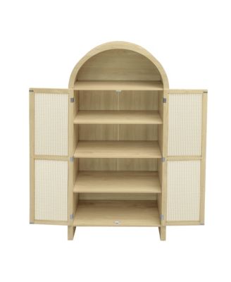 Arched Kitchen Pantry Cabinet with Rattan Door & Adjustable Shelves